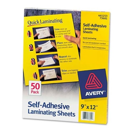 Avery Dennison Avery Clear Self-Adhesive Laminating Sheets, 3 mil, 9 x 12, 50/Box 73601